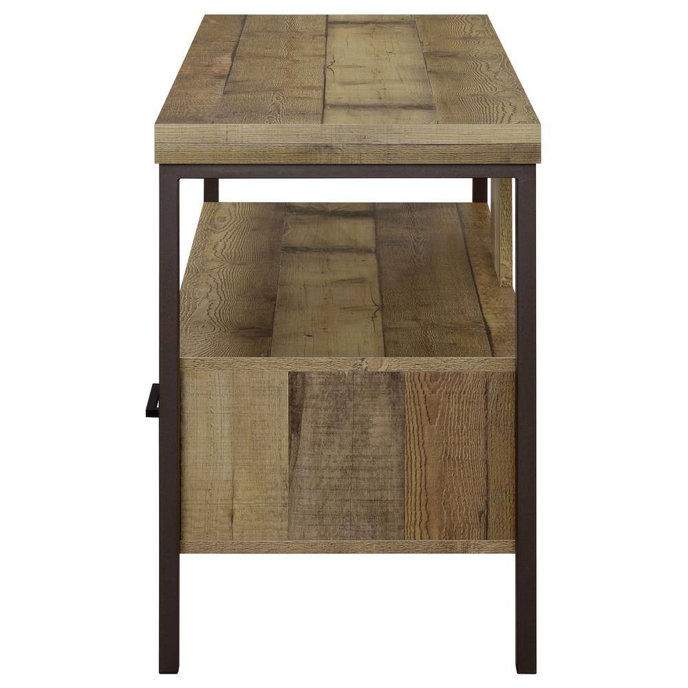 Transitional Weathered Pine TV Console with Black Legs and Storage Drawers