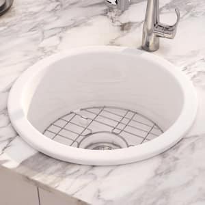 Oslo 18.5 in. Drop-In/Undermount Round Single Bowl in White Fireclay Kitchen Sink with Bottom Grid and Basket Strainer