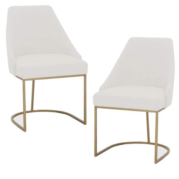 Benjara Gold and White Velvet Upholstered Dining Chair with Metal Feet (Set of 2)