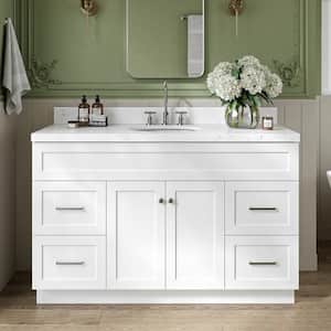 Hamlet 54.25 in. W x 22 in. D x 36 in. H Single Sink Freestanding Bath Vanity in White with Carrara White Quartz Top