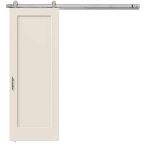 30 in. x 84 in. Madison Primed Smooth Molded Composite MDF Barn Door with Modern Hardware