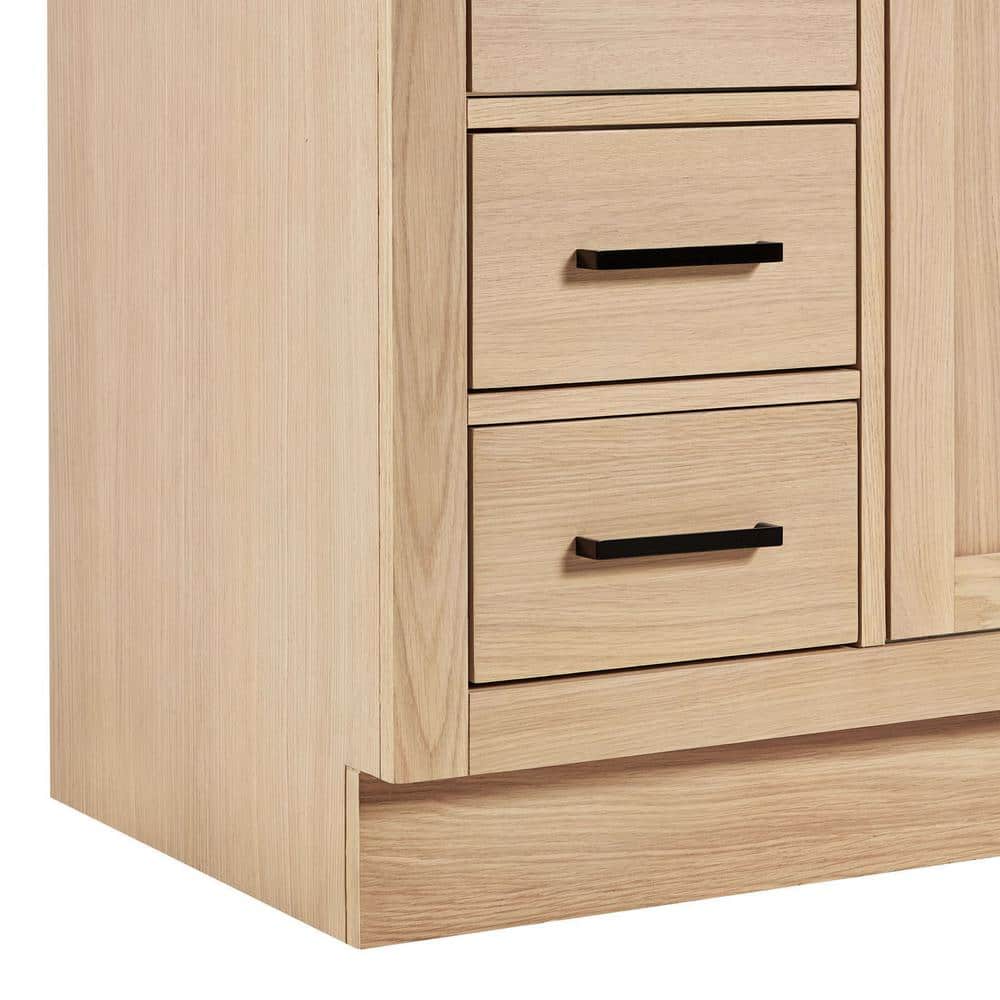 Oak Freestanding Single Vanity with Carrara Marble Top