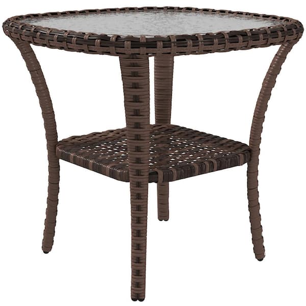 Outsunny Rattan Mix Brown Outdoor Coffee Table with Storage Shelf