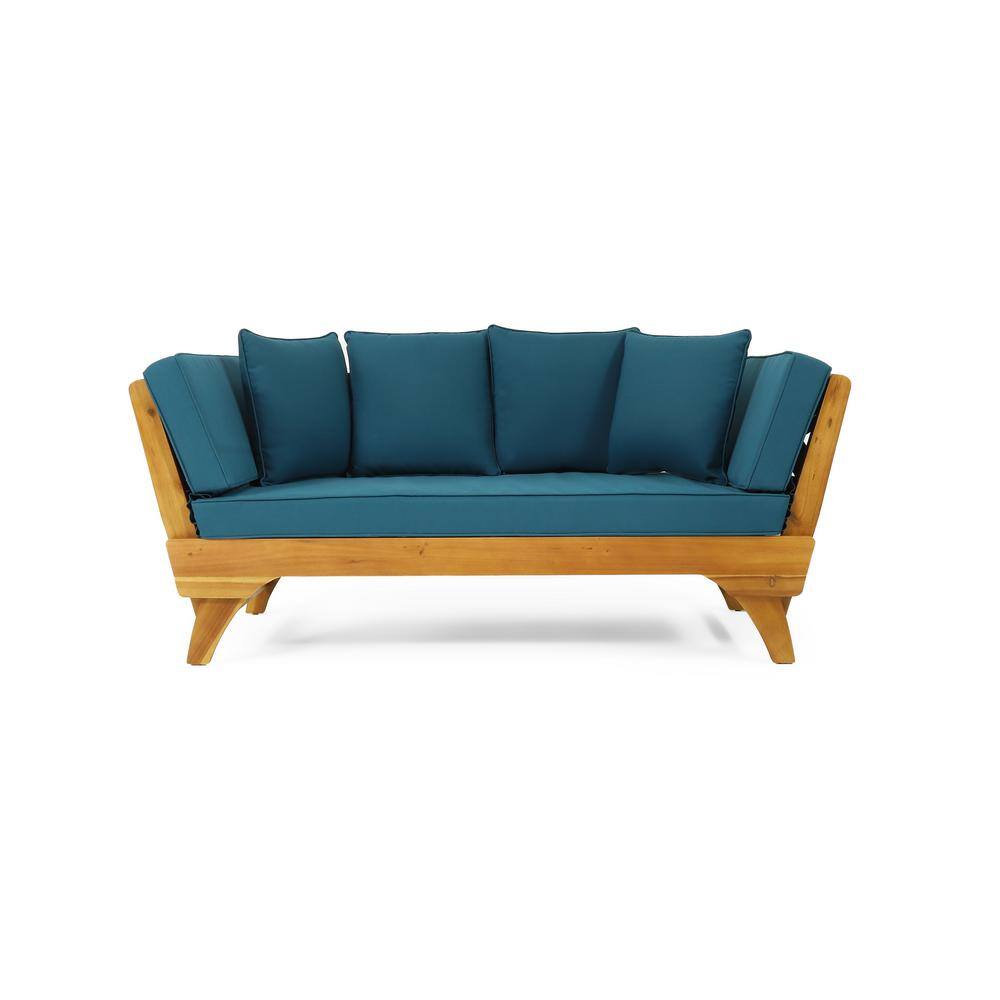 Acacia Wood Outdoor Day Bed Adjustable Flat Surface，for Garden Poolside Backyard with Blue Cushions price history on PriceWatchPro