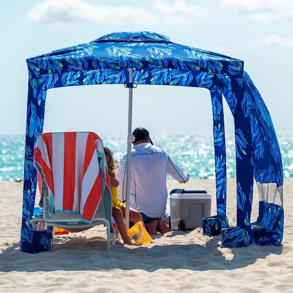 アウトドア寝具 NATAL DESIGN ADVENTURE BEACH TOWEL M Phewnyzo 6 ft. x 6 ft. Blue Beach Cabana with Sand Pockets