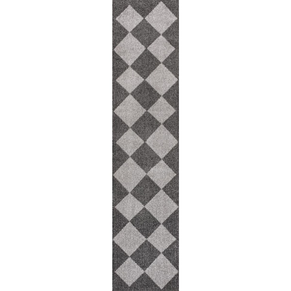 Draper Classic Geometric Diamond Pattern Dark Gray/Light Gray 2 ft. x 8 ft. Runner Rug