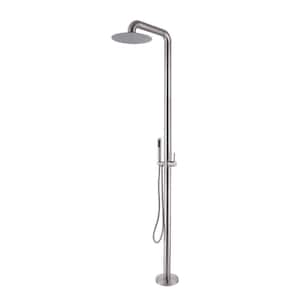 Outdoor Exposed Single-Handle Freestanding Tub Faucet with Rainfall Shower Head in Brushed Nickel