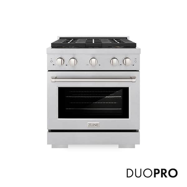 30 in. 4.2 cu. ft. Paramount Gas Range with 4-Burner DuoPro Cooktop and Convection Gas Oven in Satin Stainless Steel