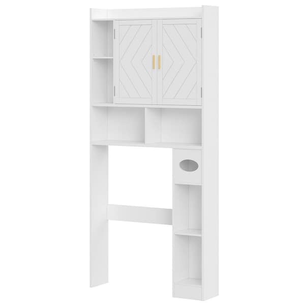 Over the Toilet Storage Cabinet with Barn Doors & Toilet Paper Holder, White Bathroom Organizer 70.2 in. Accent Storage