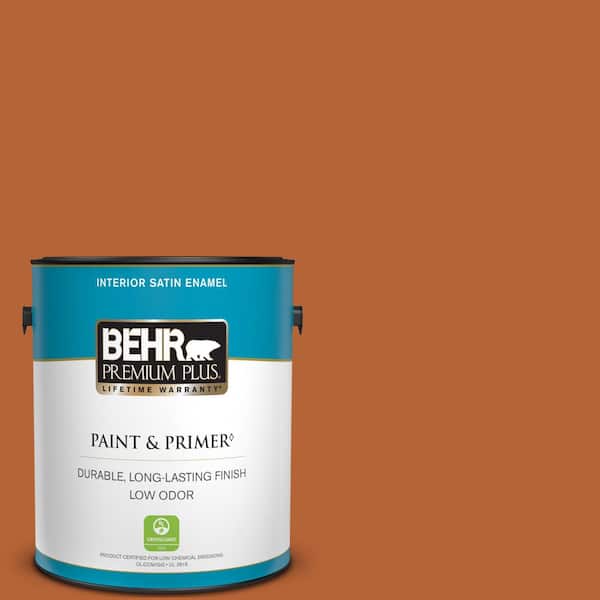 BEHR PREMIUM PLUS 1 gal. #250D-7 Caramelized Orange Satin Enamel Low Odor Interior Paint & Primer