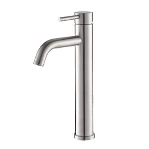 ABA Single Hole Single Handle High Spout Bathroom Faucet in Brushed Nickel with Ceramic Valve