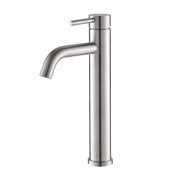 Aurora Decor ABA Single Hole Single Handle High Spout Bathroom Faucet in Brushed Nickel with Ceramic Valve