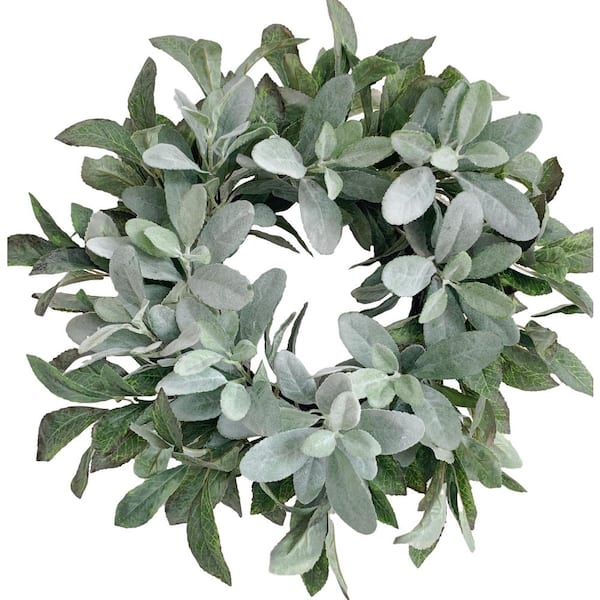 Glitzhome 22 in. Green Unlit Artificial Christmas Wreath with Lambs Ear