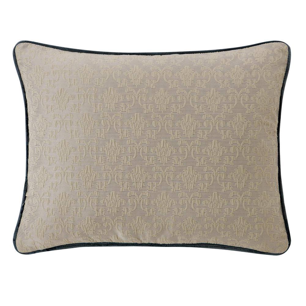 Teal and Linen Embroidered Velvet Decorative Pillow Set
