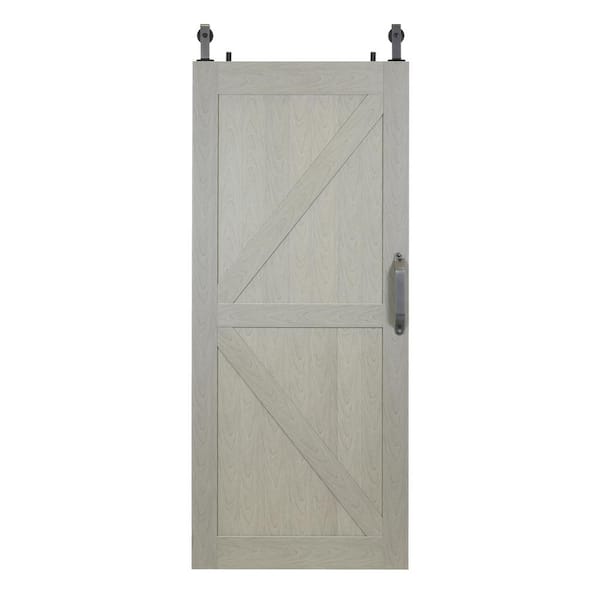 Pinecroft Montana 42 in. x 84 in. Heather Grey PVC Vinyl H/K Style Sliding Barn Door with Hardware Kit - Door Assembly Required
