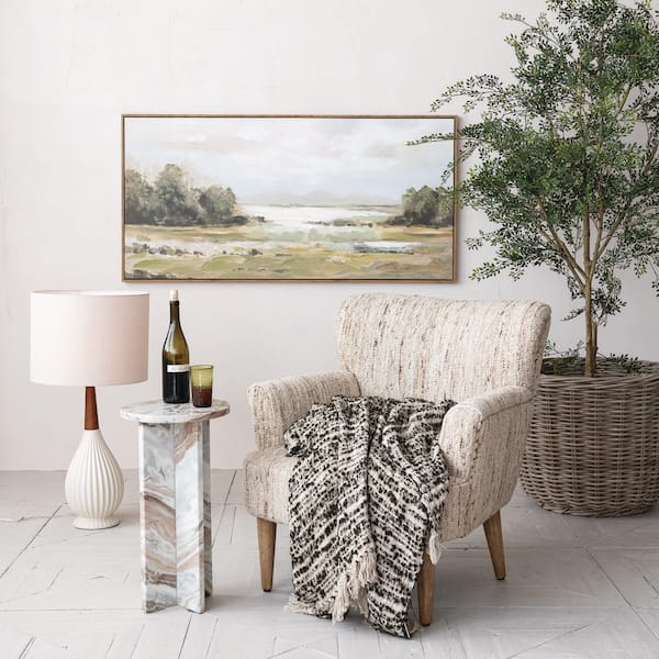 Natural Melange Woven Wool and Cotton Kilim Upholstered Arm Chair with Mango Wood Legs