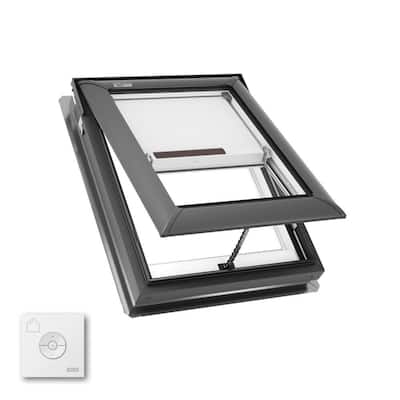 21 in. x 26-7/8 in. Manual Venting Deck Mount Skylight with Laminated LowE3 Glass, Solar Powered Room Darkening Shade