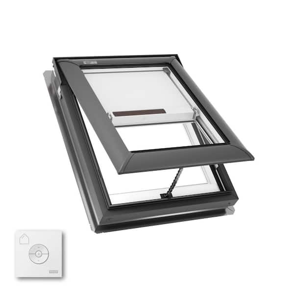 21 in. x 26-7/8 in. Manual Venting Deck Mount Skylight with Laminated LowE3 Glass, Solar Powered Room Darkening Shade