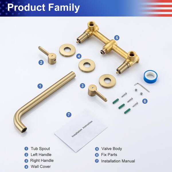 High Flow Two Handle Brushed Gold hot Roman Tub Faucet with Valve