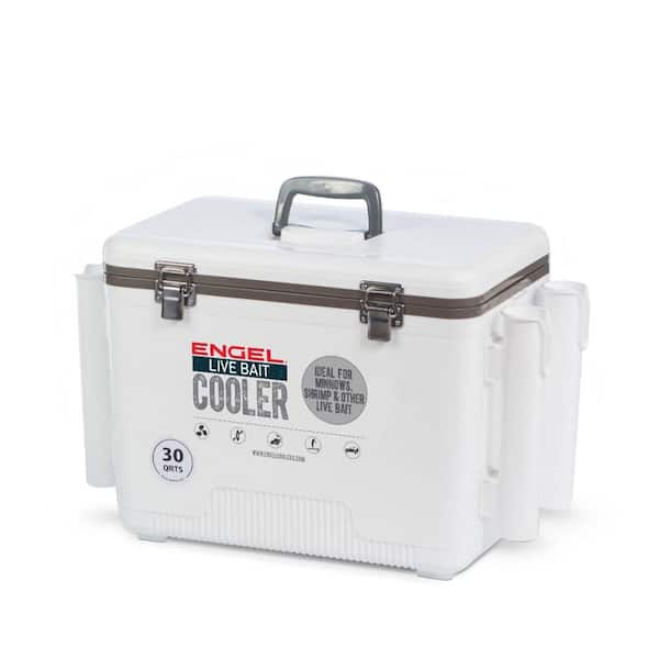 ENGEL Coolers Durable 30 Qt. Live Bait Dry Box and Cooler with Rod Holders  in White LBC30-RH - The Home Depot