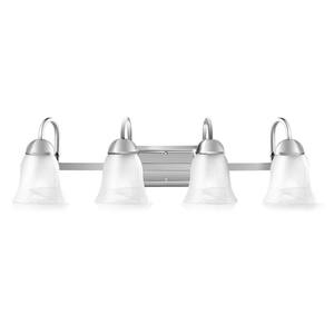 28 in. 4-Light Brushed Nickel Vanity Light with Alabaster Glass