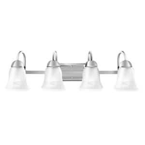 28 in. 4-Light Brushed Nickel Vanity Light with Alabaster Glass