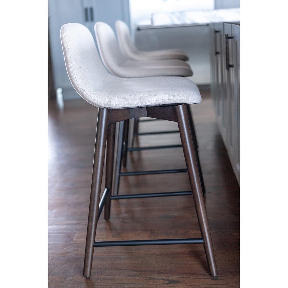 Keaton Beige Upholstered Wood Counter Stool with Footrest