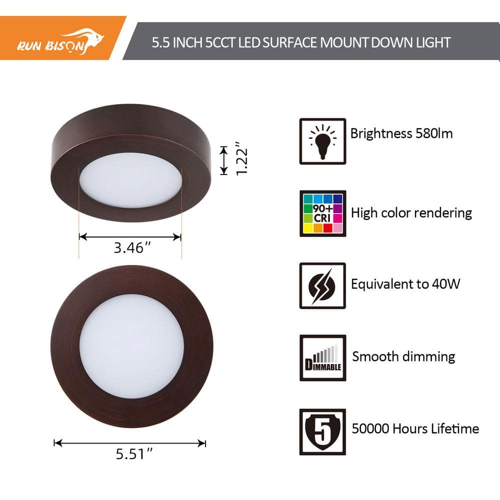 5.5'' Bronze Aluminum Round LED Flush Mount Downlight Set