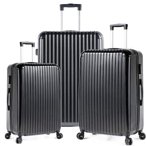 3 Piece Set ABS+PC Material Spinner Wheel Luggage Carrier Easy Portable, Black