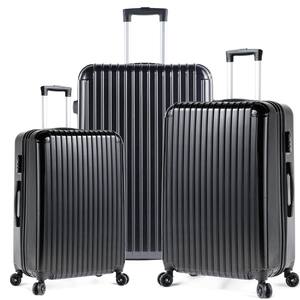 3 Piece Set ABS+PC Material Spinner Wheel Luggage Carrier Easy Portable, Black