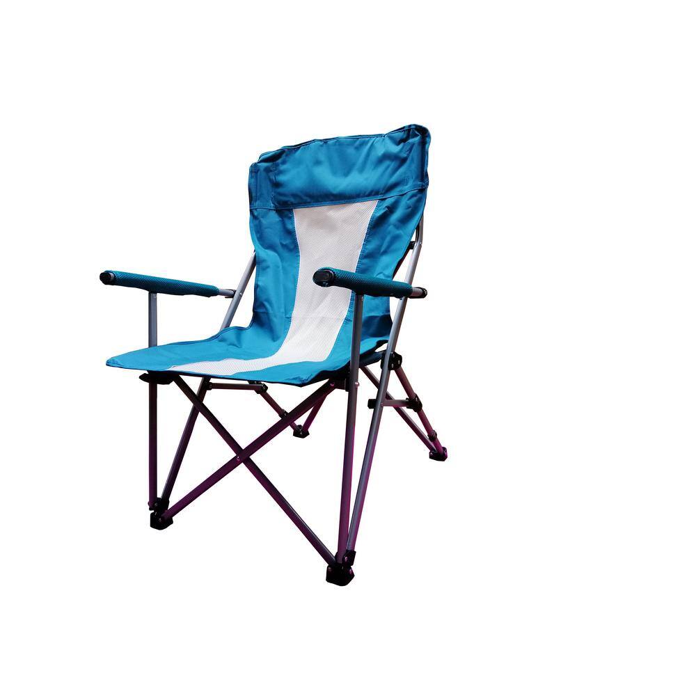 Teal and White Steel Frame Portable Folding Armchair