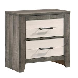 24.8 in. White and Gray 2-Drawer Wooden Nightstand