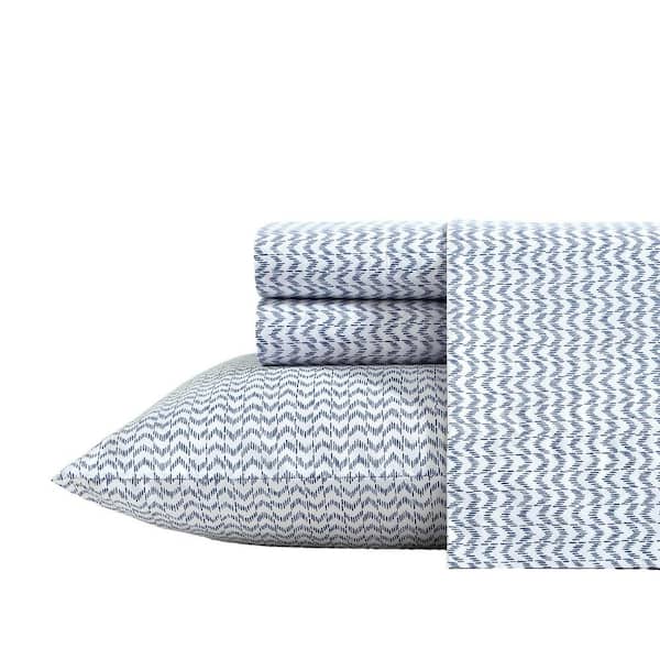 Ikat Wave 4-Piece Blue Cotton Full Sheet Set
