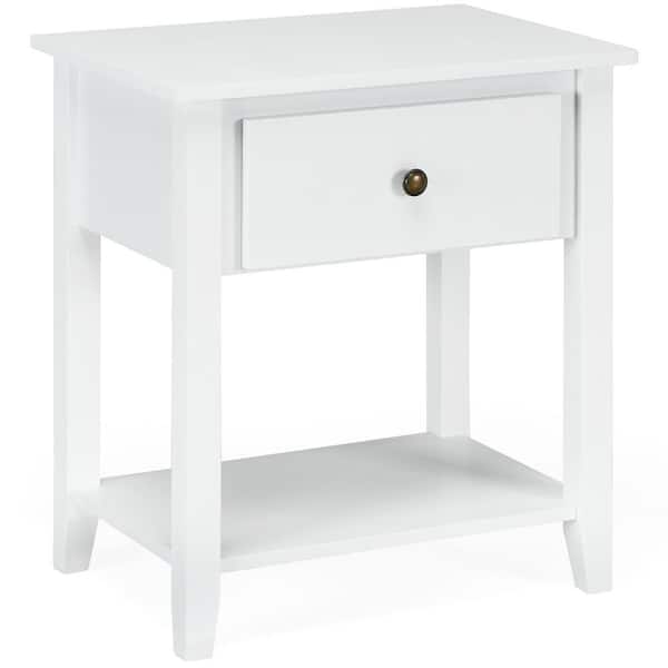 Costway 1-Drawer White Nightstand 24 in. x 22 in. x 15 in.