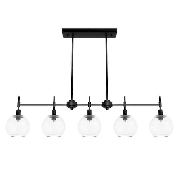 Hunter Xidane 5-Light Matte Black Island Linear Chandelier for Kitchen Island with No Bulbs Included
