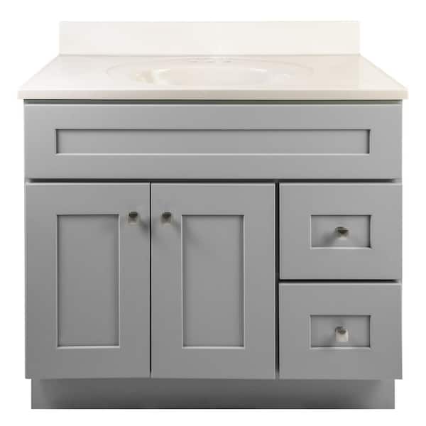 Brookings 37 in. W Single 4 in. Centerset Sink Bathroom Vanity in Gray with Ivory Swirl Cultured Marble Top Assembled