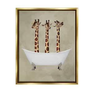 Three Giraffes In A Bathtub by Coco de Paris Floater Frame Animal Wall Art Print 31 in. x 25 in.