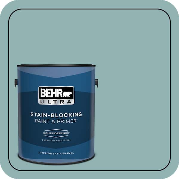 BEHR ULTRA 1 gal. #BIC-24 Artful Aqua Extra Durable Satin Enamel Interior Paint & Primer
