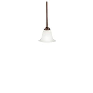 Dover 1-Light Tannery Bronze Transitional Shaded Kitchen Mini Pendant Hanging Light with Etched Glass