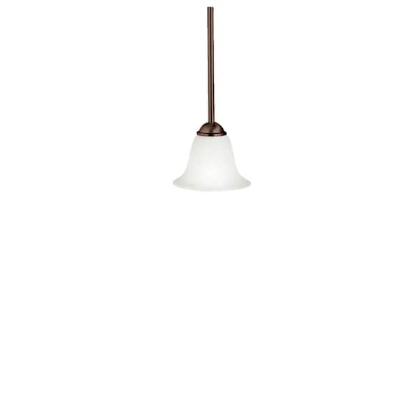 KICHLER Dover 1-Light Tannery Bronze Transitional Shaded Kitchen Mini Pendant Hanging Light with Etched Glass