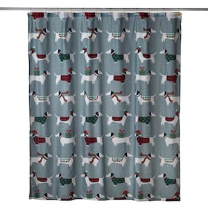 Snow Many Dachshund  72 in. x 72 in. 100% Polyester Shower Curtain and 12 Resin Hook Set