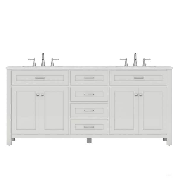 Alya Bath Norwalk 72 in. W x 34.2 in. H x 22 in. D Bath Vanity in White with Marble Vanity Top with White Basin