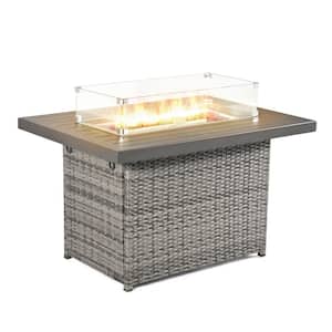 Lutten Gray Rectangle 55,000 BTU Wicker Outdoor Fire Pit Table With Tempered Glass Windshield