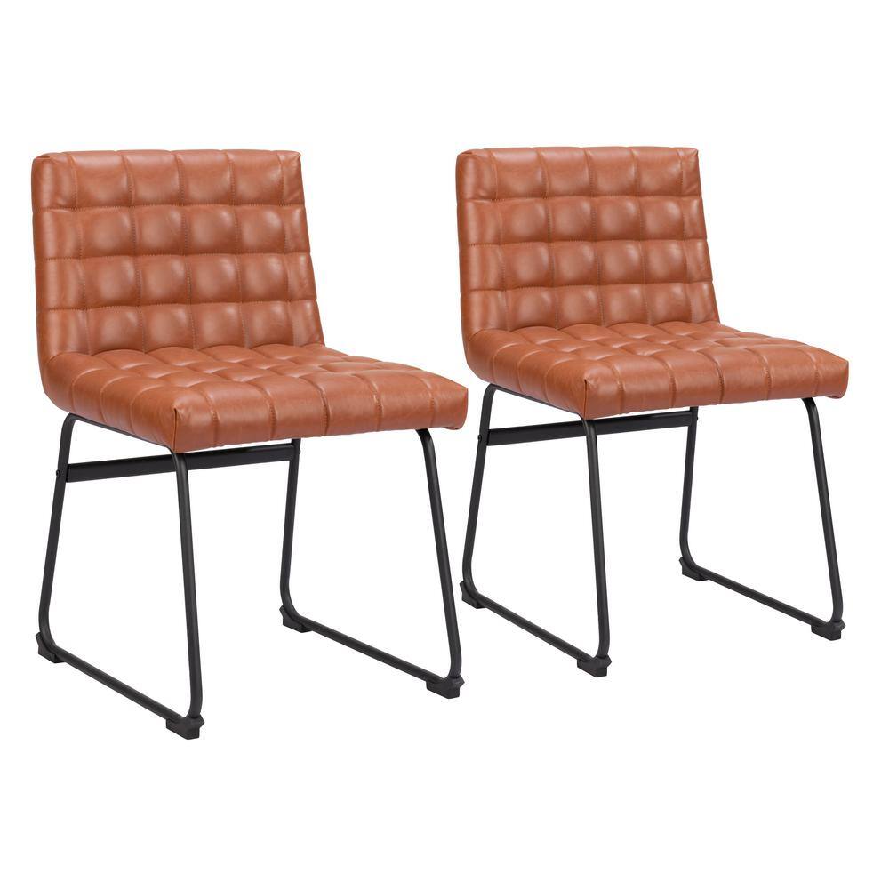 Pago Brown Faux Leather Upholstered Dining Chairs with Metal Frame