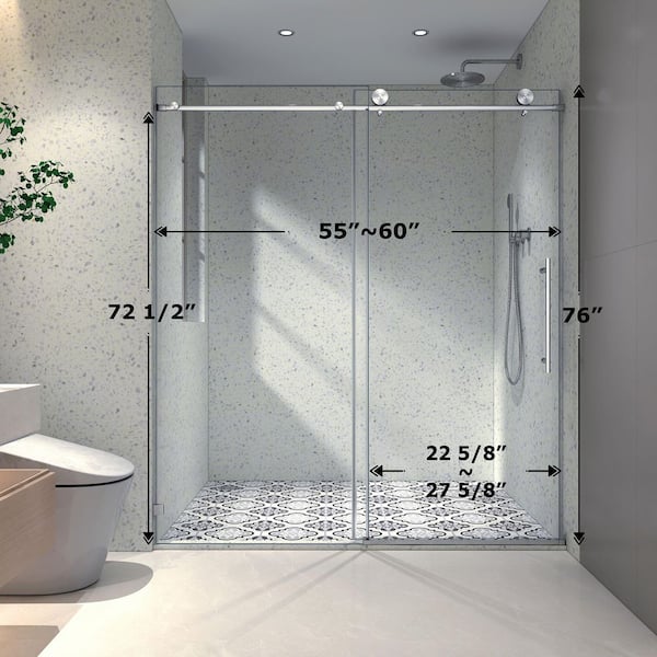 60 in. W x 76 in. H Soft-Closing Sliding Frameless Shower Door with 5/16 in. Clear Glass in Brushed Nickel