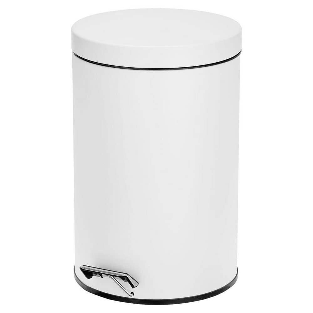 Dracelo 3.2 Gal. Round White Metal Step Trash Wastebasket with