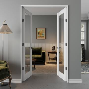 ARK DESIGN 48 in. x 80 in. 1-Lite Clear Glass Universal White Solid Core Glass Double Prehung French Door Plus Quick Assemble Jamb FR-1LTM-48