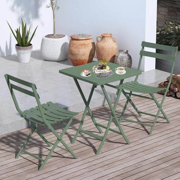 AUTMOON Patio Metal Bistro Set Folding Outdoor Patio Furniture Sets Patio Set of 3 Foldable Patio Table and Chairs Green W1586P143162