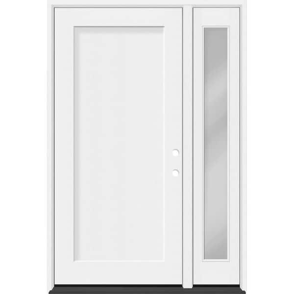 Legacy 53 in. x 80 in. 1 Panel Shaker LHIS Unfinished White Fiberglass Prehung Front Door w/Clear 14 in.SL 4-9/16 Jamb