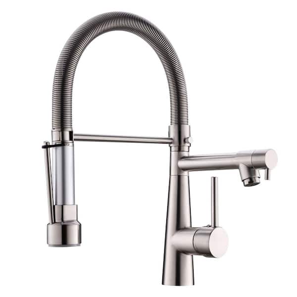 AIMADI Single Handle Pull Down Sprayer Kitchen Faucet with Advanced Spray Spring 1 Hole Brass Kitchen Taps in Brushed Nickel